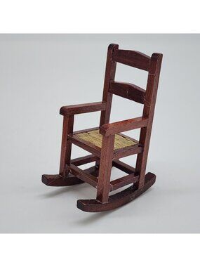 Vintage Concord Miniatures Wooden Rocking Chair With Woven Seat 1:1 Dollhouse